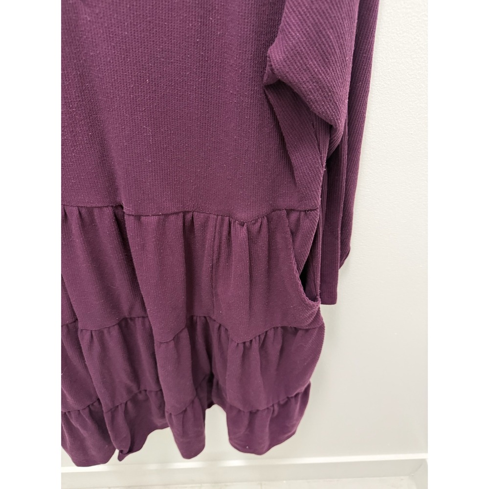Torrid Purple Waffle Knit Tiered Mini Dress Long Sleeve V-Neck Pockets Size 3 - Picture 4 of 8